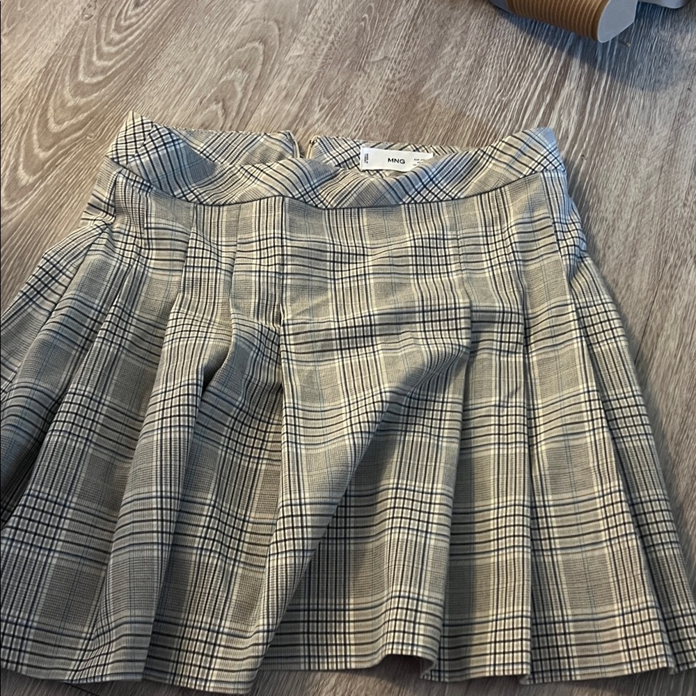 Mango Pleated Plaid Mini Skirt in Gray and Black